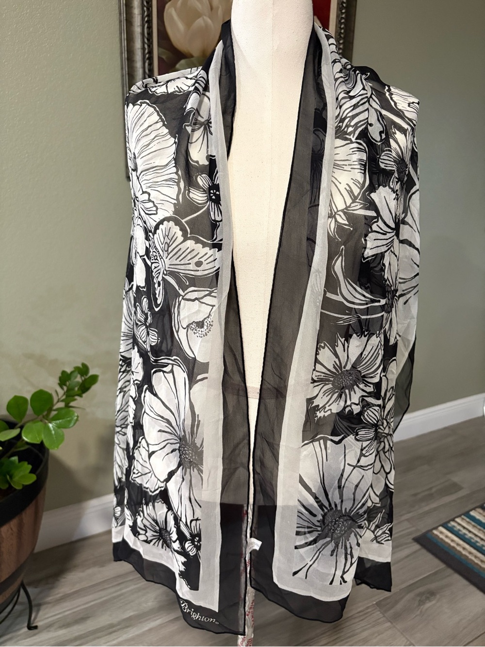 Brighton Black and White Floral Sheer Scarf